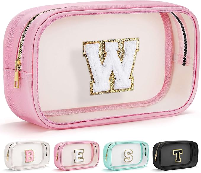 YOOLIFE Travel Makeup Bag Toiletry Bag for Women, Clear Make up Bag PVC Cosmetic Bag Pink Preppy Stuff Travel Accessories Makeup Pouch Birthday Gifts for Women Teacher Mother Wife Girlfriend Gifts W