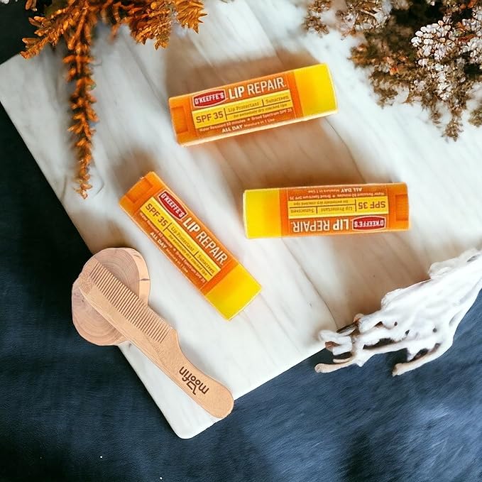 O'Keeffe'S Lip Repair Lip Repair with SPF35, 015 oz - Ultimate SPF Lip Balm for All-Day Moisture, with Moofin Wooden Comb - for Dry Cracked Lips, Lip Balm Hydrating Quick Absorption for Smooth Lips,