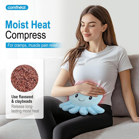 Octopus Microwave Heating Pad for Pain Relief, Unscented Microwavable Heating Pads for Cramps, Neck Shoulder, Muscles, Small Natural Heat Pack Moist Heat with Washable Cover