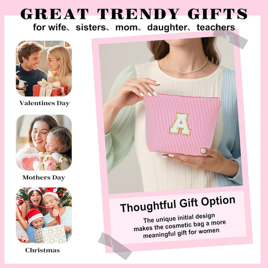 Stocking Stuffers for Teen Girls Gifts Trendy Stuff, 2025 Christmas Gifts Cute Makeup Bag, 6-12 Year Old Girl Birthday Gift, Personalized Christmas Stocking Stuffers for Girls, Pink Letter M