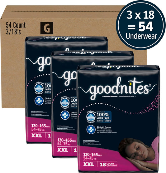 Goodnites Girls' Nighttime Underwear, Size XXL (120-165 lbs), 54 Ct, Packaging May Vary