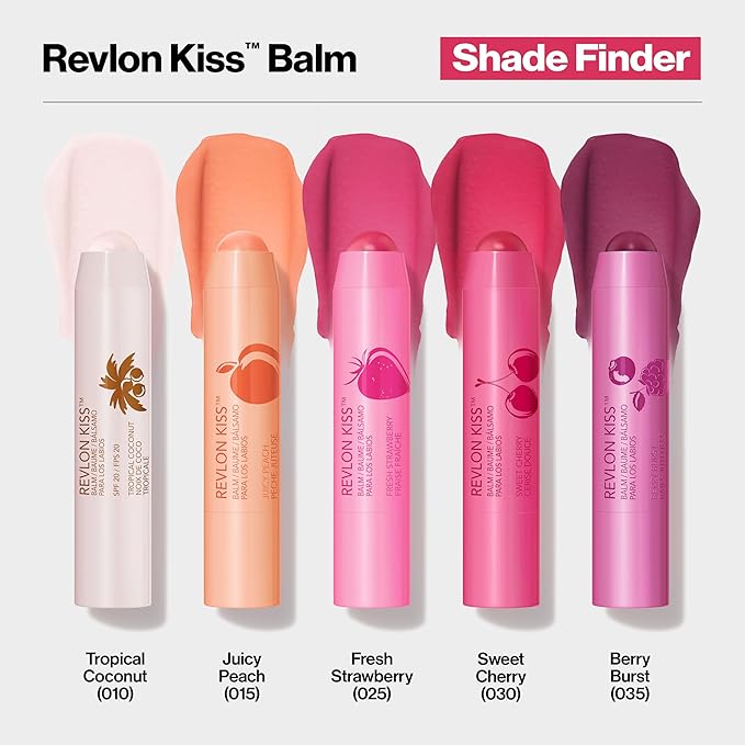 Revlon Lip Balm, Kiss Tinted Lip Balm, Face Makeup with Lasting Hydration, SPF 20, Infused with Natural Fruit Oils, 010 Tropical Coconut, 0.09 Oz