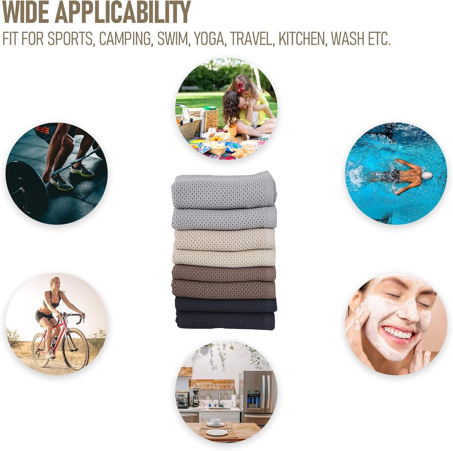 8 Pack Cotton Sports Towel(13.7" x 27.5"), Gym Travel Towel, Cool Waffle Pattern Towel for Neck and Face, Soft Breathable Cold Towel for Yoga, Golf, Gym, Camping, Running, Workout