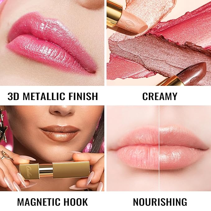 Oulac Wine Red Lipstick for Women with Metallic 3D Shine Lightweight Hydrating Formula, High Impact Lip Color, Vegan Beauty, Full Coverage Lip Makeup, Christmas Gifts for Women, One Last Kiss (14)