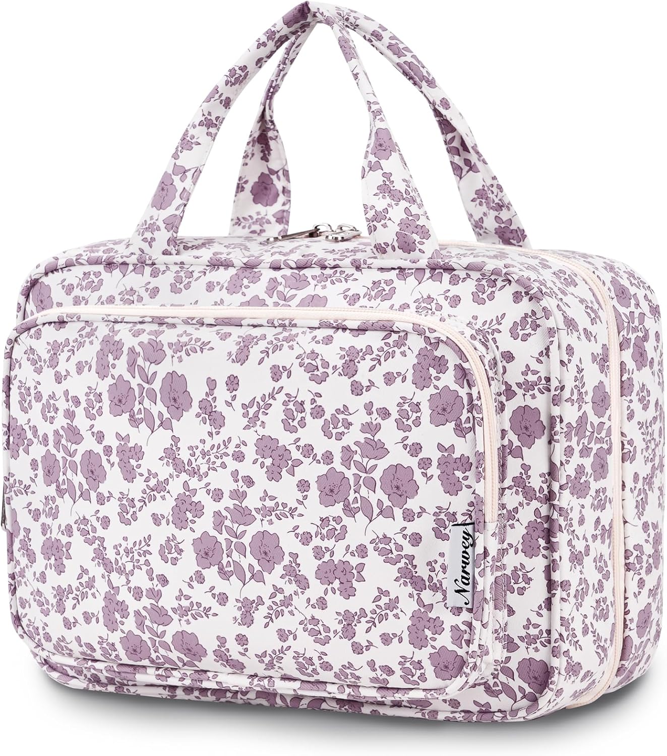 Travel Toiletry Bag for Women Large Hanging Makeup Bag Organizer Toiletries Bag for Full Size Essentials Accessories Cosmetics (Little Dusty Pink Flower (Large))