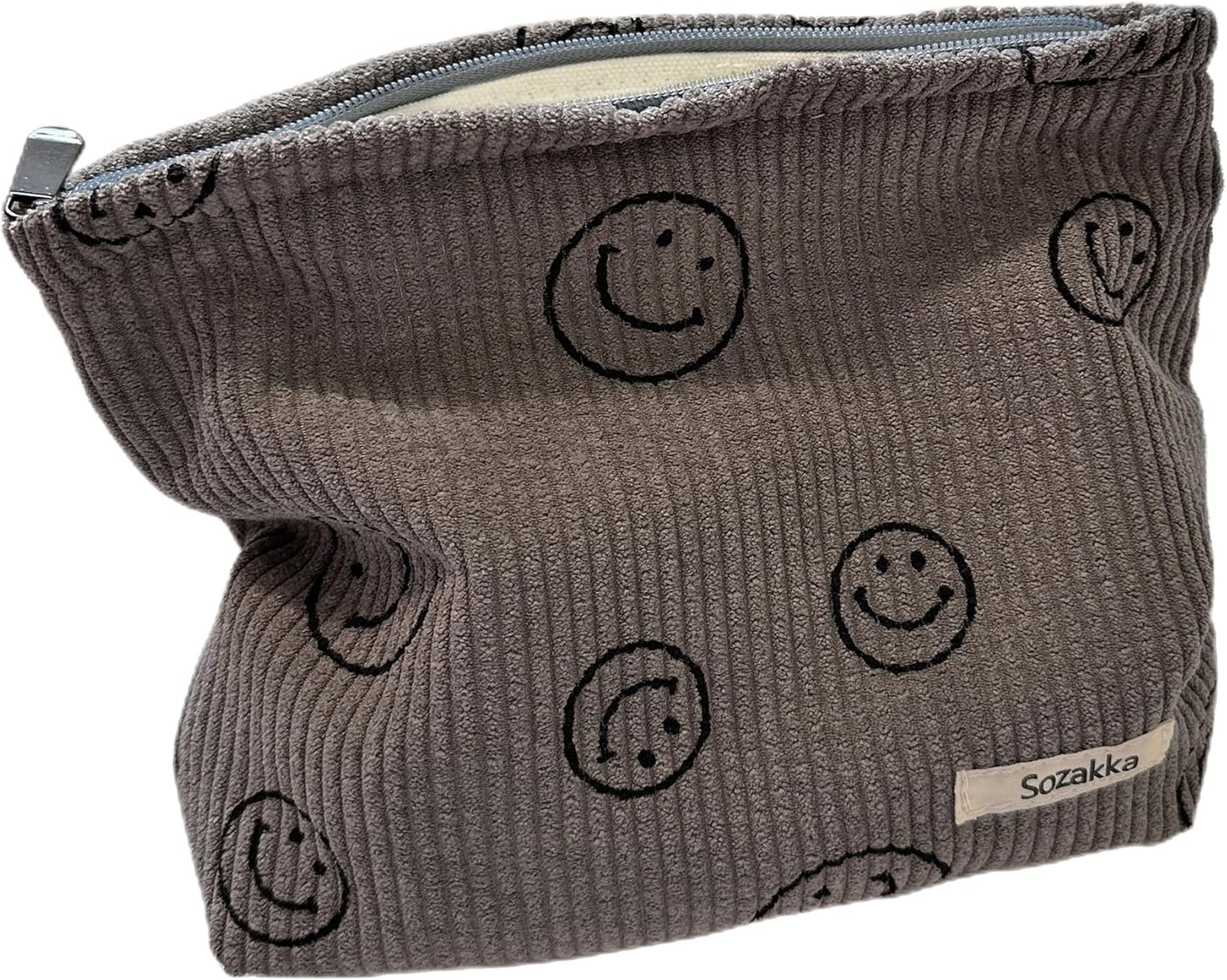 Cosmetic Bags for Women - Corduroy Cosmetic Bag Aesthetic Women Handbags Purses Smile Dots Makeup Organizer Storage Makeup Bag Girls Case Bags (A-Gray)