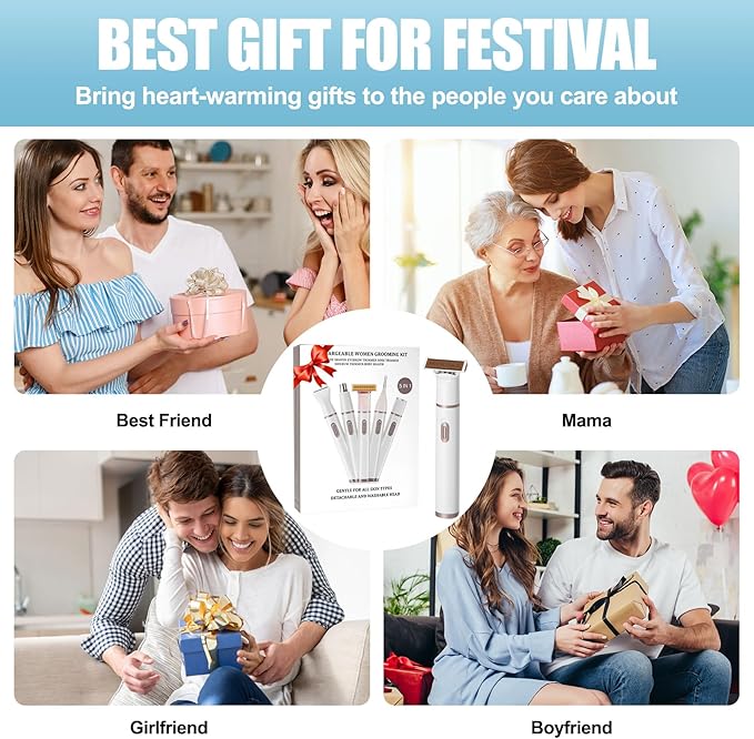 Women Face Epilator, 5 in 1 Epilator Hair Removal for Women, Electric Rechargeable Facial Hair Divice for Face,Lip,Chin with 5 x Replacement Heads, Nose Trimmer for All Skin Types