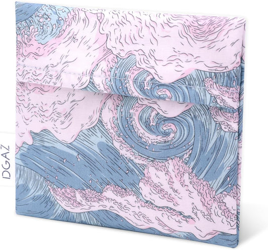 DGAZ Sanitary Napkin Storage Bag, Period Bag for Teen Aged Girls, Portable Period Bag for Panty Liners/Menstrual Cup/Small Tampons，Mini Makeup Bag for Purse(Sea and Waves)