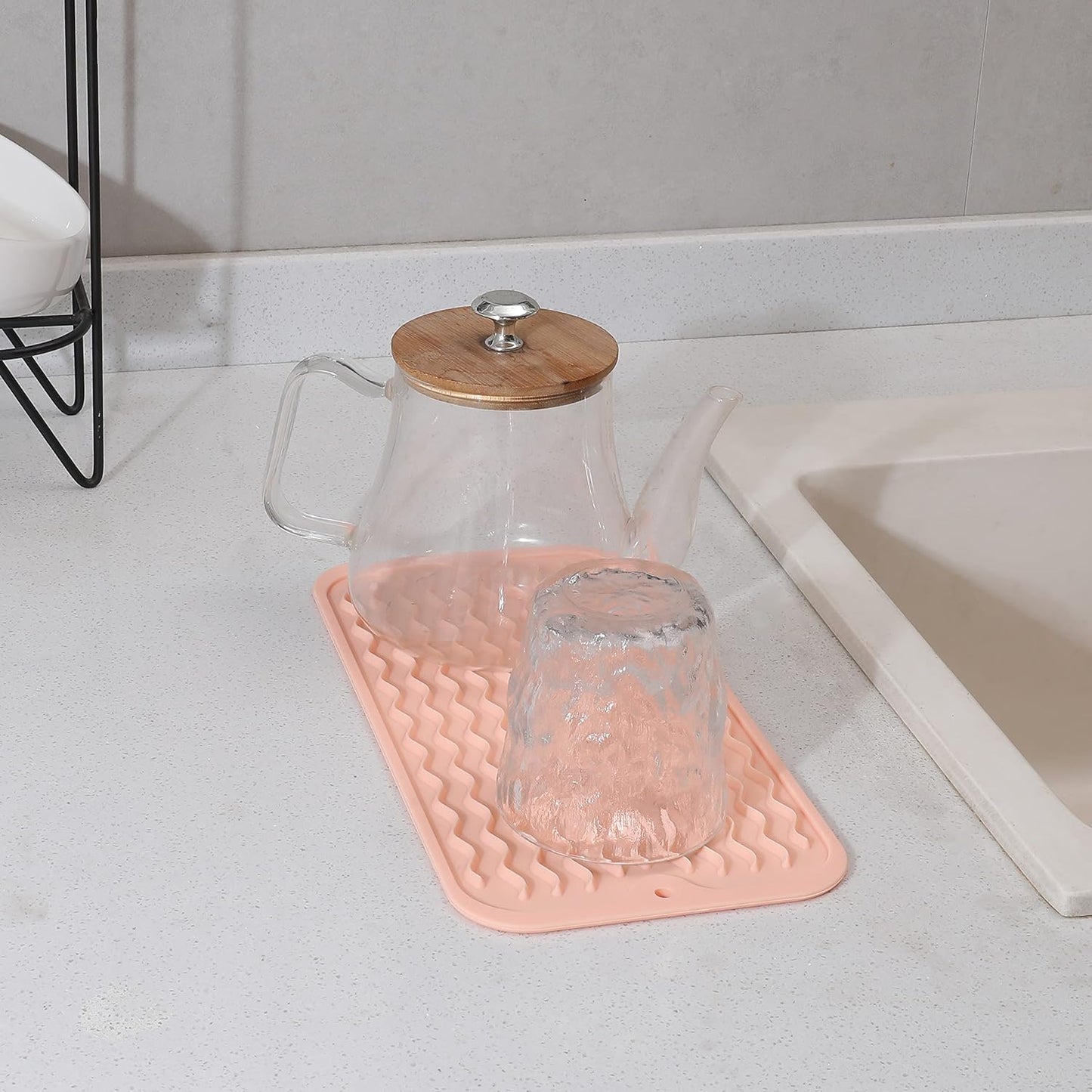 Silicone Dish Drying Mat for Multiple Usage,Easy clean,Eco-friendly,Heat-resistant Silicone Mat for Kitchen Counter or Sink,Refrigerator or Drawer Liner Pink S 12 inches x 6 inches