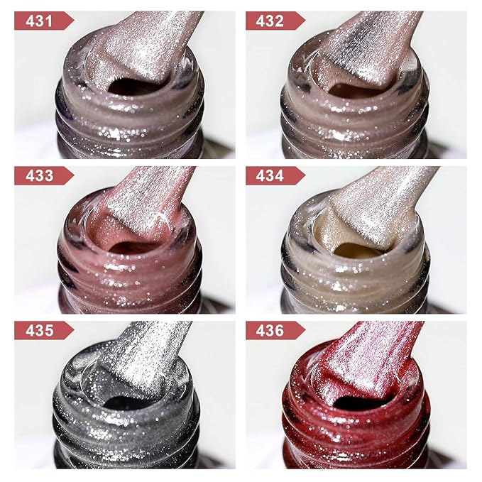 RARJSM Cat Eye Gel Nail Polish Set Silver Glitter Nude Purple Pink Red Champagne Gold Brown 6 Colors 9D Galaxy Velvet Ice Jelly Gel Polish with Magnet Stick UV LED Curing Requires Soak Off Home Salon