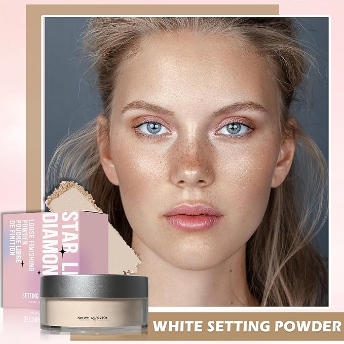 Oil Control Loose Powder Makeup Translucent Setting Powder Shimmer Long Lasting Lightweight Polvo Traslucido Maquillaje Para Mujer Face Powder Makeup - 01 White Shimmer