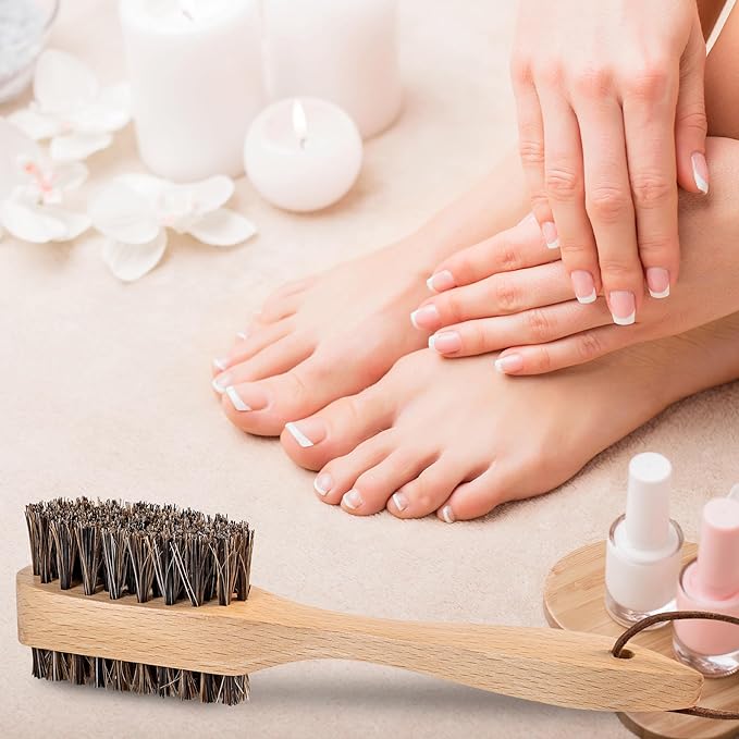 Takavu Horsehair Nail Brush, Natural Wood Handle, Nail Cleaning Brush for Scrubbing Fingernail Toenail Hand Feet, Dual Sided for Regular Manicure Nail Care Hygiene