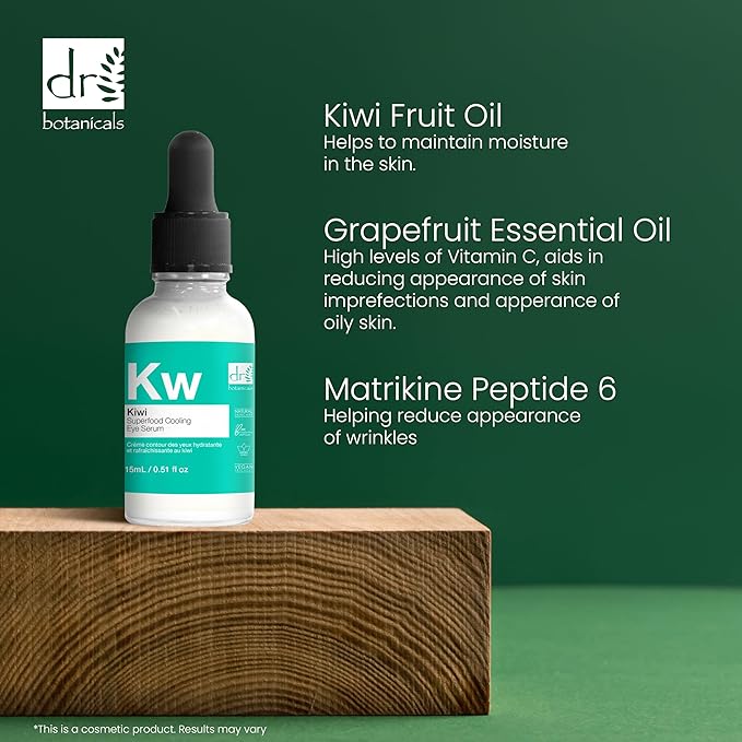 Dr Botanicals Refreshing Eye Cooling Serum with Vitamin C, Kiwi Fruit Oil to reduce Wrinkles, skin imperfections. Hydrating, Brightening and promotes Youthful Skin 15 ml / 0.5 Fl oz