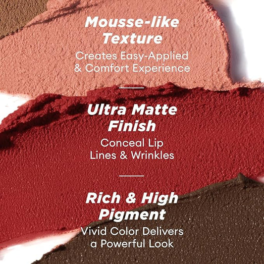 ITY Velvet Matte Finish Lip Stain-Mousse Textured Lip Clay, Red Shade, Conceals Lip Lines, Rich Pigment Lip Tint Lipsticks, 0.14 oz (4g) in Ruby