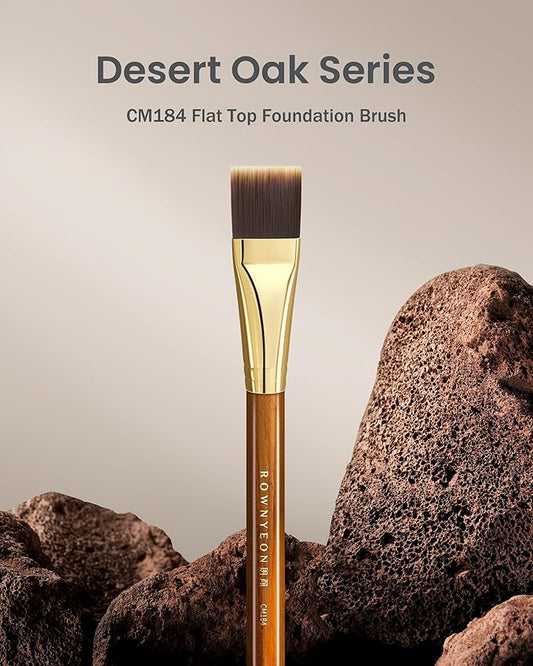 Desert Oak Series Flat Top Foundation Brush - 20mm Ultra-Thin Nylon Bristles for Streak-Free Liquid Foundation, Smooth Buffing & Full Coverage, Bubinga Handle & Brass Ferrule (CM 184)