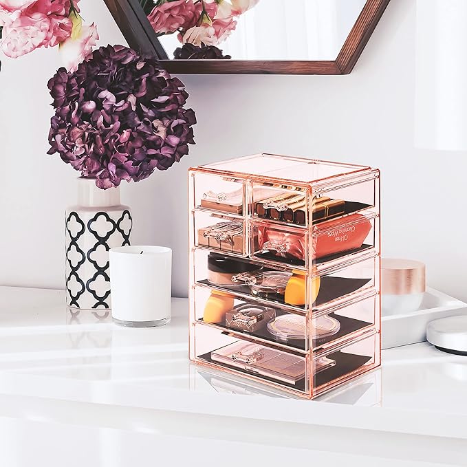 Sorbus Acrylic Makeup Organizer - Organization and Storage Case for Cosmetics Make Up & Jewelry - Big Clear Makeup Organizer for Vanity, Bathroom, College Dorm, Closet, Desk (3 Large, 4 Small Drawers)