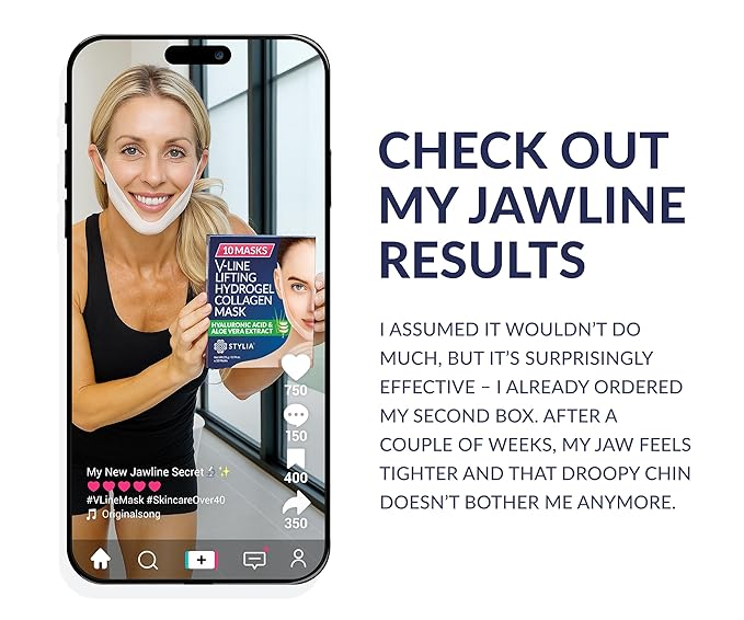 Stylia V Line Lifting Collagen Face Mask - Double Chin Strap for Women - Jawline Shaper Face Lift Tape - Neck Lift Collagen Mask - Chin Strap for Sleeping - Hyaluronic Acid, Aloe Vera, Cica 7P