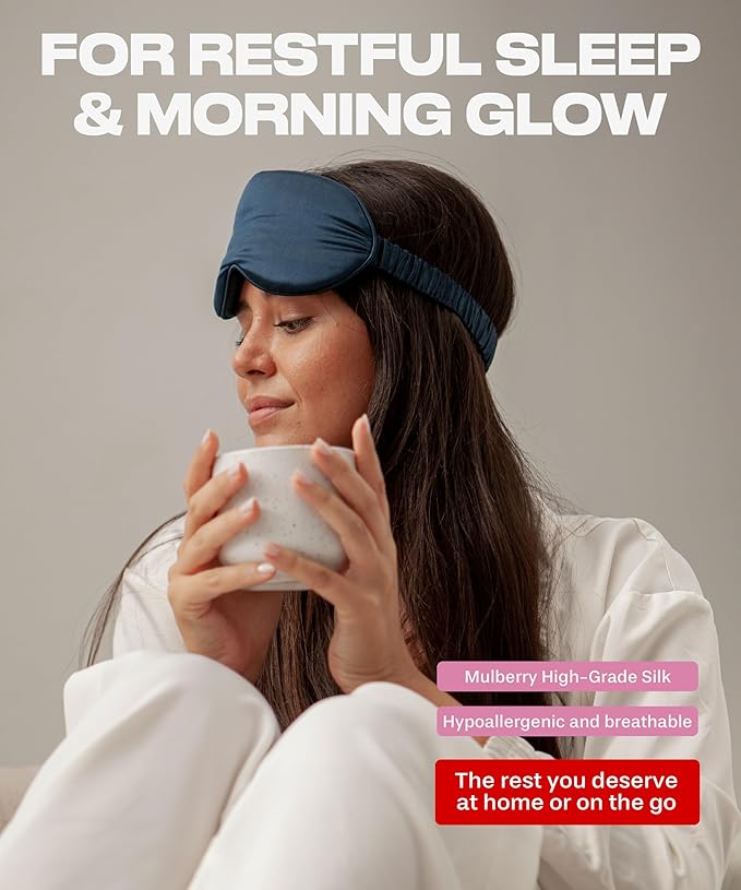 SUNDAYSILKS™ 3D Contoured Silk Sleep Mask | Padded Silk Eye Mask with Eye Cups for Lash Extensions | Blackout, Organic for Women & Men, Perfect for Travel, Slip-Free Deep Sleeping, Antifaz para Dormir