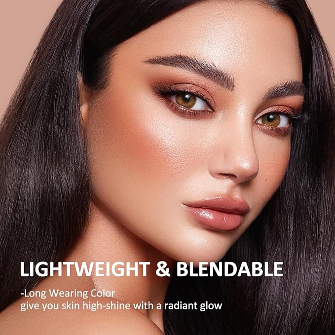 Boobeen 3 Colors Baked Shimmer Highlight & Blush Palette, Powder Palette Facial Bronzers Illuminator Makeup Palette, Lightweight Highlighter Blusher Contour for Cheeks, Lasting Natural Glowing