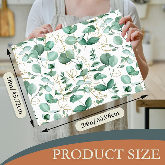Eucalyptus Leaves Dish Drying Rack Mat for Kitchen Counter,Vintage Boho Dish Drying Pad Absorbent Reversible Microfiber Protector for Coffee Bar Sink Countertops 18x24 Inch
