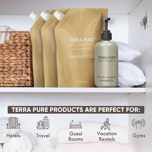 Terra Pure Spa Collection 1 Liter Conditioner Refill Bag For Soap Dispensers | Bulk Toiletries for Vacation Rentals, and Home Bathroom Showers | Green Tea Lemongrass | Single