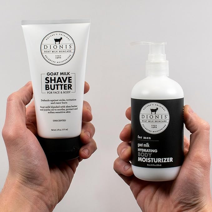 Dionis Goat Milk Skincare Men's Bath & Body Gift Set - Shea Butter & Jojoba Oil Shave Butter For Sensitive Skin, Protects Against Irritation & Razor Burns - Unscented Hydrating Moisturizer For Men