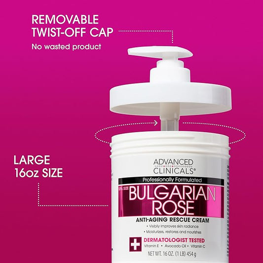 Advanced Clinicals Bulgarian Rose Lotion For Women | Rose Scented Vitamin C Body Lotion Cream | Visible Anti Aging Vitamin E Moisturizer Body Butter Improves Look Of Sagging Dry Skin & Texture, 16 Oz