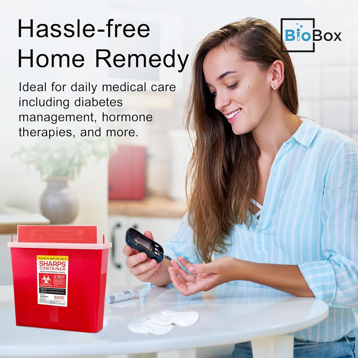 Sharps Container Large - Sharps Containers for Home Use and Labs - Portable Needle Disposal and Travel Size Biohazard Bin - 5 Quart (Pack of 1)