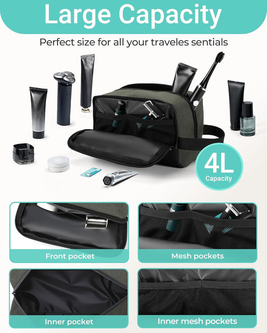 Elviros Travel Toiletry Bag for Men Hanging Dopp Kit Shaving Bag Toiletries Organizer Small Tool Medicine Hygiene Bag for Traveling Pouch (Ash Green)