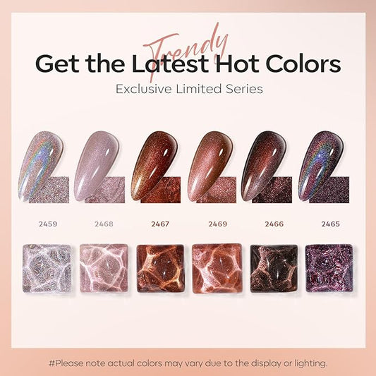 modelones Chameleon Gel Nail Polish Set, 6 Colors Fall Gel Polish Kit Nude Brown Glitter Shimmer Soak Off LED Nail Lamp Gel Nail Kit Home Gift DIY Salon For Women Girl