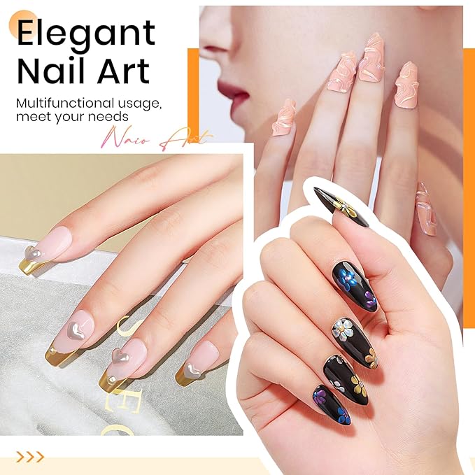 MIZHSE Solid Builder Gel - 1 oz Clear Non Stick Hand Hard Gel with 6 Colors Chrome Nail Powder and Nail Form Extension Kit for Salon and Home DIY