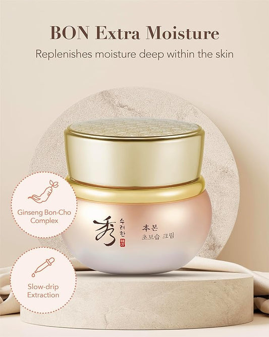 Sooryehan BON Extra Moisture Cream (1.7fl oz) - Premium Skin Moisturizer for Skin Barrier Night Repair, Red Ginseng | Korean Skincare