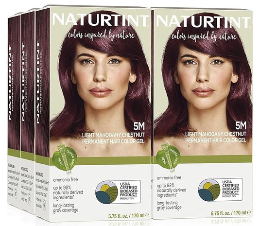 Naturtint 5M Light Mahogany Chestnut Permanent Hair Color (Pack of 6), Ammonia Free, Vegan, Cruelty Free, up to 100% Gray Coverage, Long Lasting Results (Packaging may vary)
