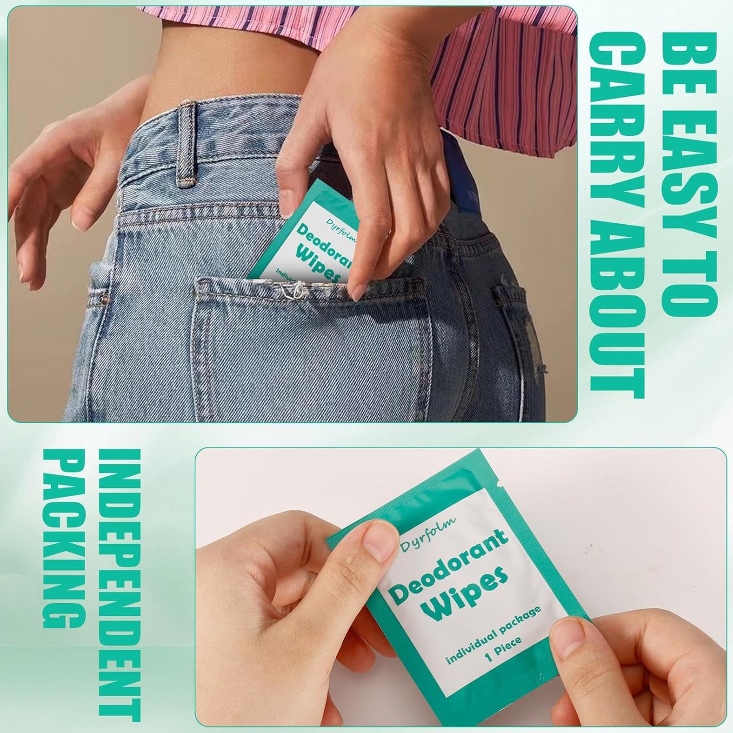 200 Pcs Underarm Deodorant Wipes,Travel Deodorant Wipes,Individually Wrapped Antiperspirant Wipe,Sweat Body Wipe for Women Men Adults Sports Travel Essentials (Green)