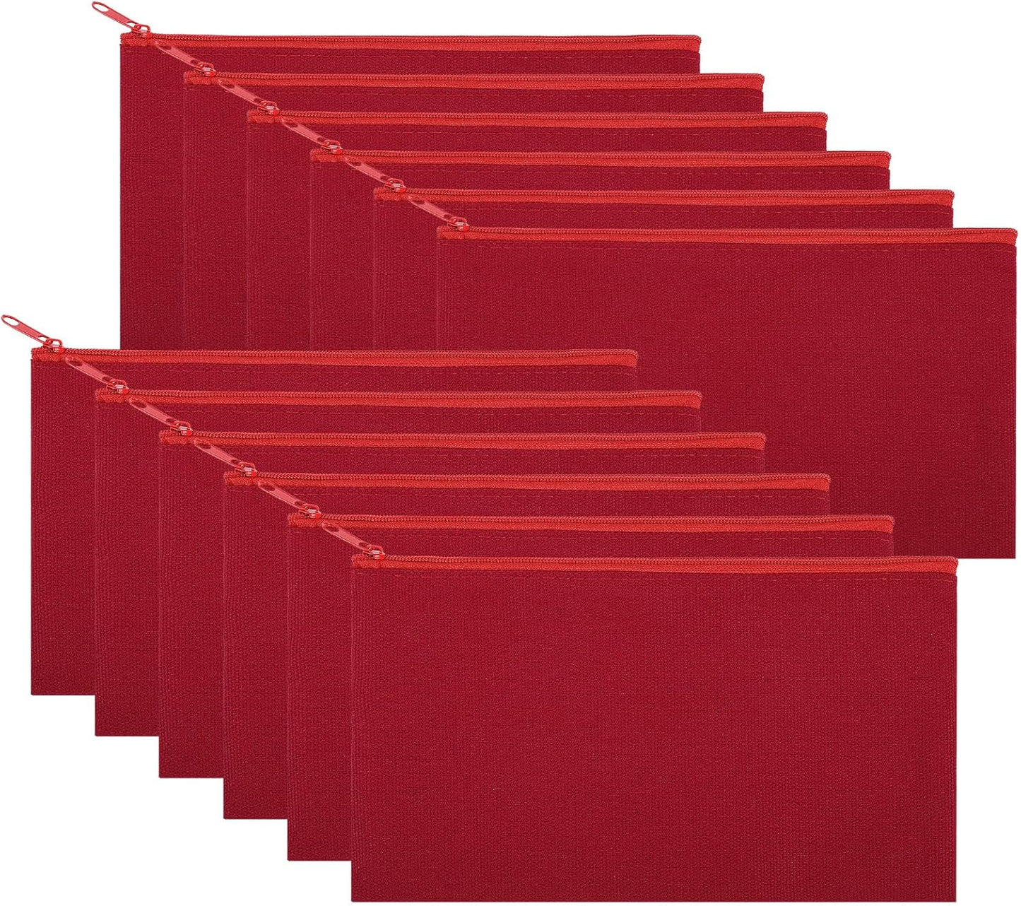 12 Pieces Cotton Canvas Makeup Bag, Multipurpose Cosmetic Bag with Zipper Travel Toiletry Pouch, Blank DIY Craft Bag (Red, S)