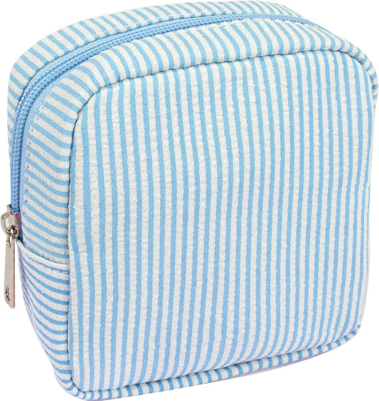 Mini Makeup Bag, Small Makeup Pouches for Purse Cute Cosmetics Bag Pouch with Slip-in Pockets Small Travel Toiletry Bag Makeup Storage Bag Lipstick Organizer Purse Essentials (Mini Blue)