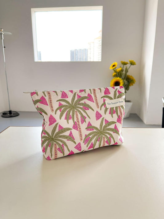 The Summer Swan | Large Aesthetic Makeup Bag | Floral Makeup Bag | Mid-day Clutch | Period Kit Bag | Hygiene Bag | Skincare Bag | Cute Makeup Bag