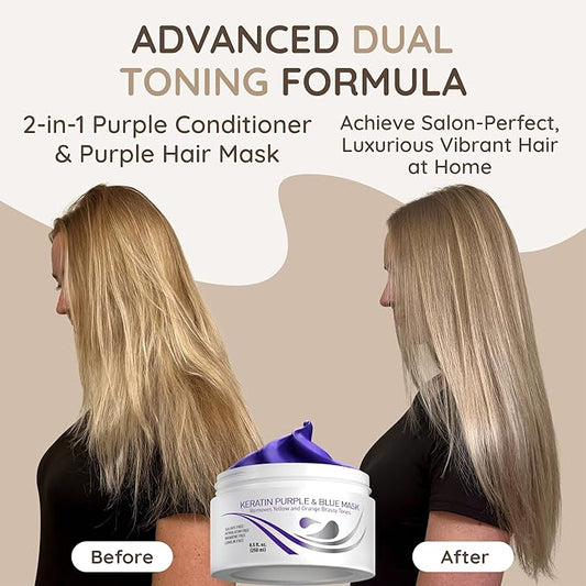 VITAMINS hair cosmetics Keratin Purple Hair Mask - Violet Blue Protein Deep Conditioner Treatment - Toner for Blonde Platinum Silver Gray Ash or Brown Colored Dry and Damaged Brassy Hair