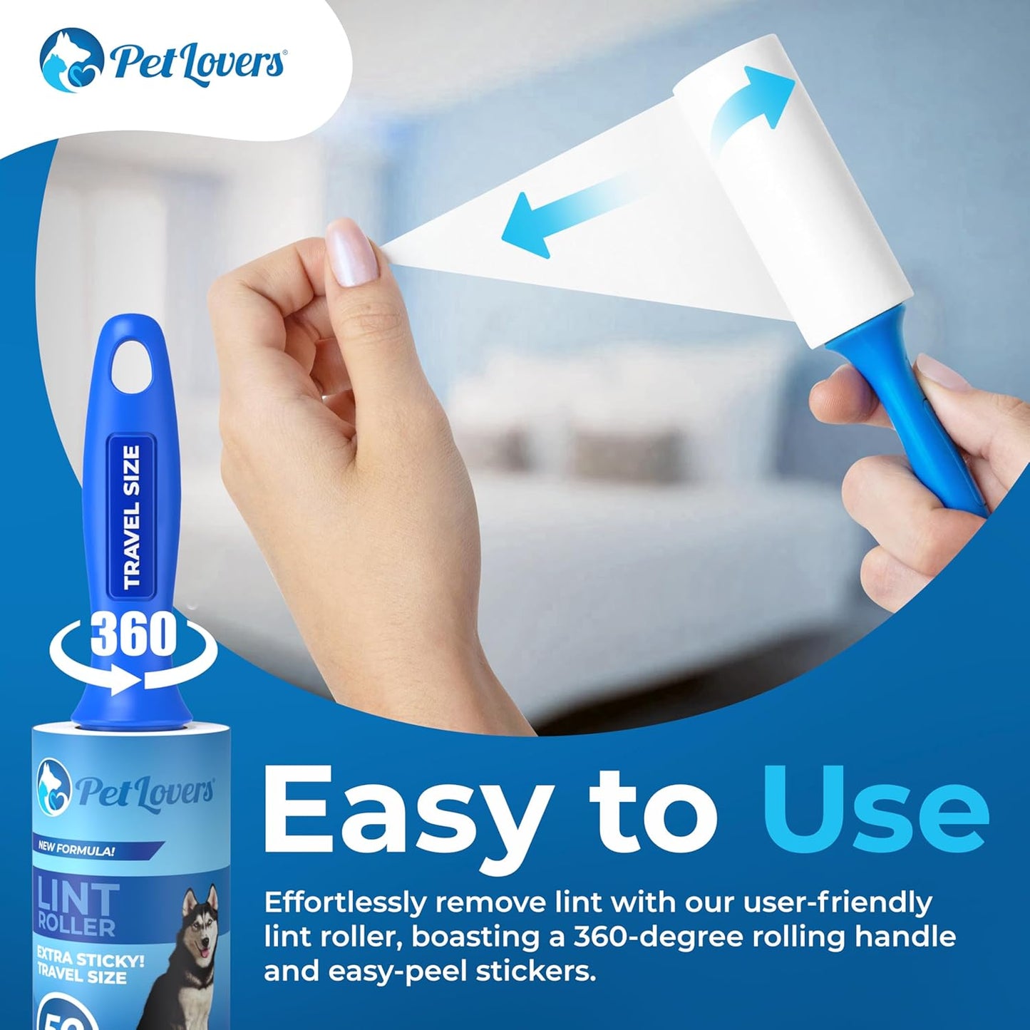 PetLovers Extra Sticky Lint Roller Mega Value Set for Pet Hair Removal, Dog and Cat Lint Remover (6 Pack Mini Refills)