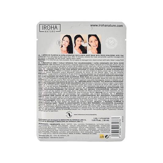 IROHA NATURE Replumping & Anti-Aging Tissue Face Mask (Pack of 5) | With Triple Hyaluronic Acid | Deep Hydration & Anti-Aging Effect | For Softer Skin | 100% Vegan