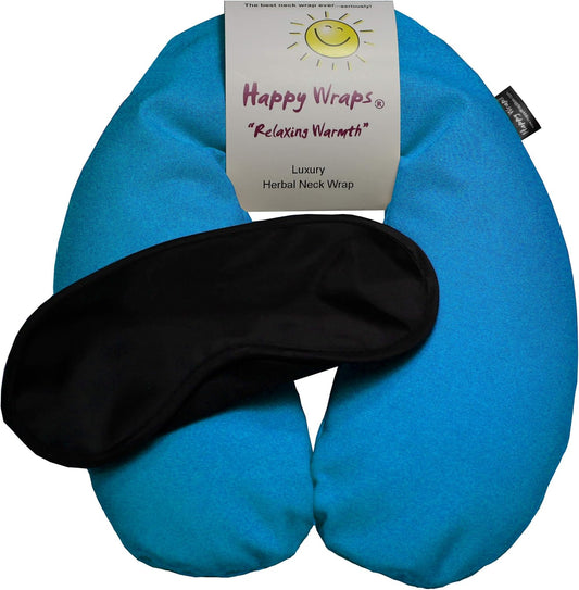 Microwavable Herbal Neck Wrap - Hot Cold Aromatherapy Neck Warming Pillow - Heating Pad for Migraines, Stress, Gifts for Women, Birthdays, Christmas and Free Sleep Mask - Turquoise