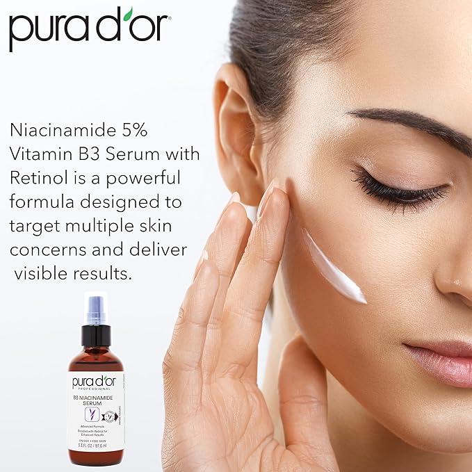 PURA D'OR B3 Niacinamide Advanced Facial Serum (3.3oz x2 = 6.6oz) Skin Care Formula with Retinol For Wrinkles, Hydration & Complexion - All Skin Types, Hypoallergenic - Women & Men