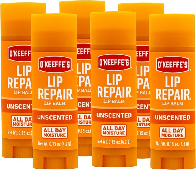 O'Keeffe's Unscented Lip Repair Lip Balm for Dry, Cracked Lips, Stick, (Pack of 6)