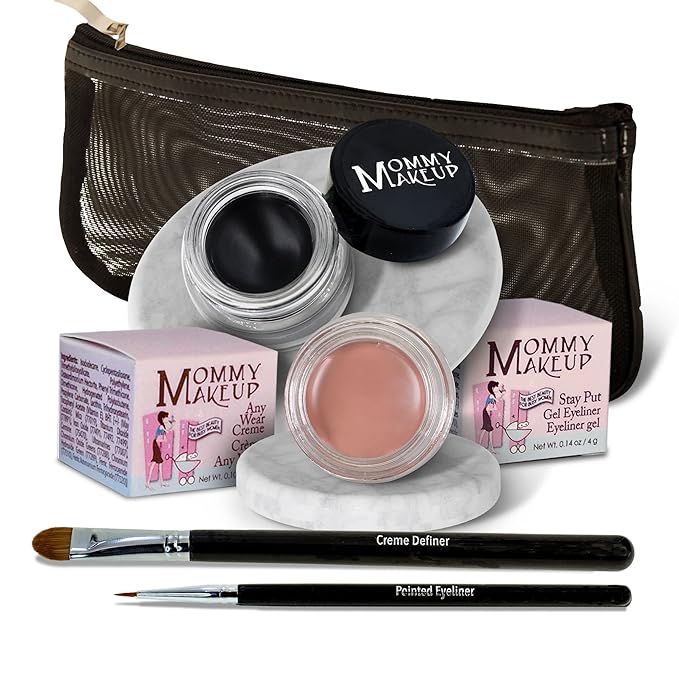 The Everlasting Eye 5 Piece Waterproof Makeup Set. Gel Eyeliner, Creme Eyeshadow, 2 brushes and Mesh Bag. Paraben-free, Talc-free, Cruelty-free. Anna/Black Beauty 1201