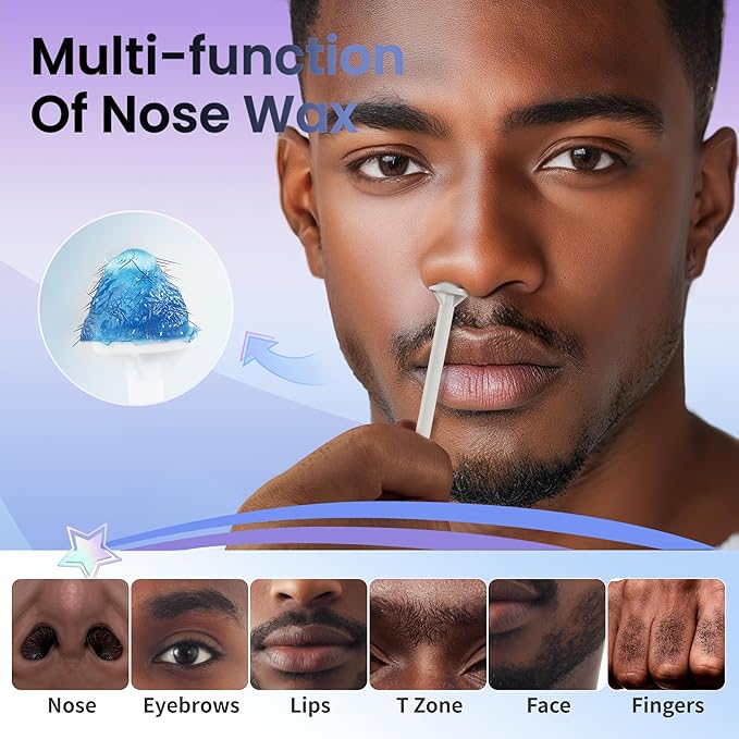 Nose Wax Kit for Men Nose Waxing, 100g Wax 30 Applicators Ear wax kit Hair Removal for Men and Women,Safe Quick Painless Nasal Waxing,10 Mustache Patch 10 Ears Guards,15-20 Uses