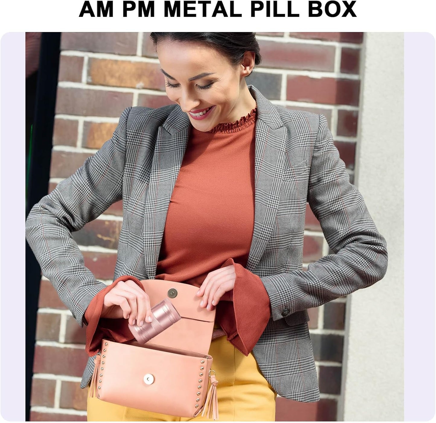 Pill Case Pill Box 2 Times a Day - Metal Portable Pill Container Daily Medicine Pill Holder for Purse, Medicine Organizer for Vitamin/Fish Oil/Supplements, 1 Pack Pill Box Pink