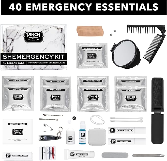 Pinch Provisions Shemergency Kit for Her, 40 Emergency Essential Items, Compact, Multi-Functional Pouch, Gift for Women, Birthday, Bachelorette Parties, and More!