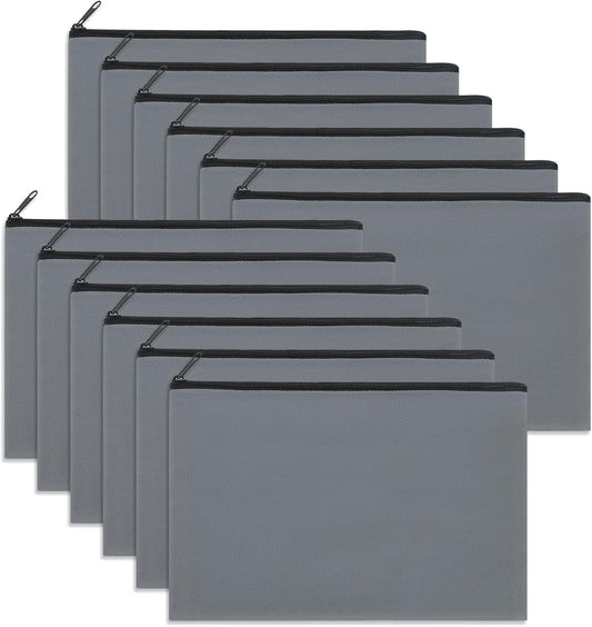 12 Pieces Cotton Canvas Makeup Bag, Multipurpose Cosmetic Bag with Zipper Travel Toiletry Pouch, Blank DIY Craft Bag (Grey, M)