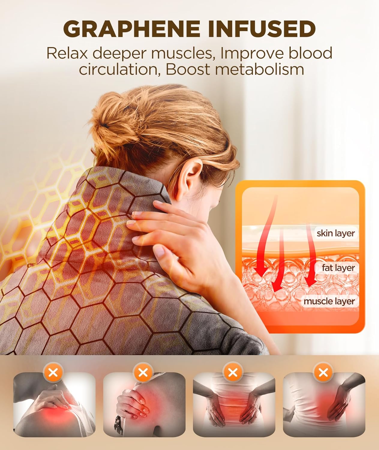 Graphene-Infused Heating Pad 3X Deeper Pain Relief, Weighted Instant Heating Pads for Neck and Shoulders, Heated Wrap w/ 6 Heat Options 4 Auto-Off Timer, Gifts for Mom Women Christmas Birthday