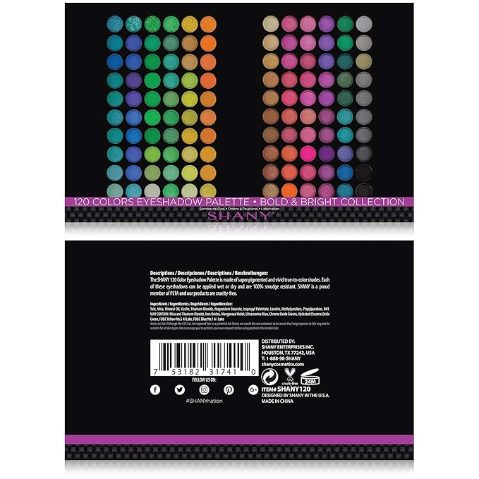 SHANY Highly Pigmented Eye Makeup Palette, 120 Matte Shimmer Metallic Eyeshadow Pallet with Long Lasting and Blendable Natural Colors - Classic Neon